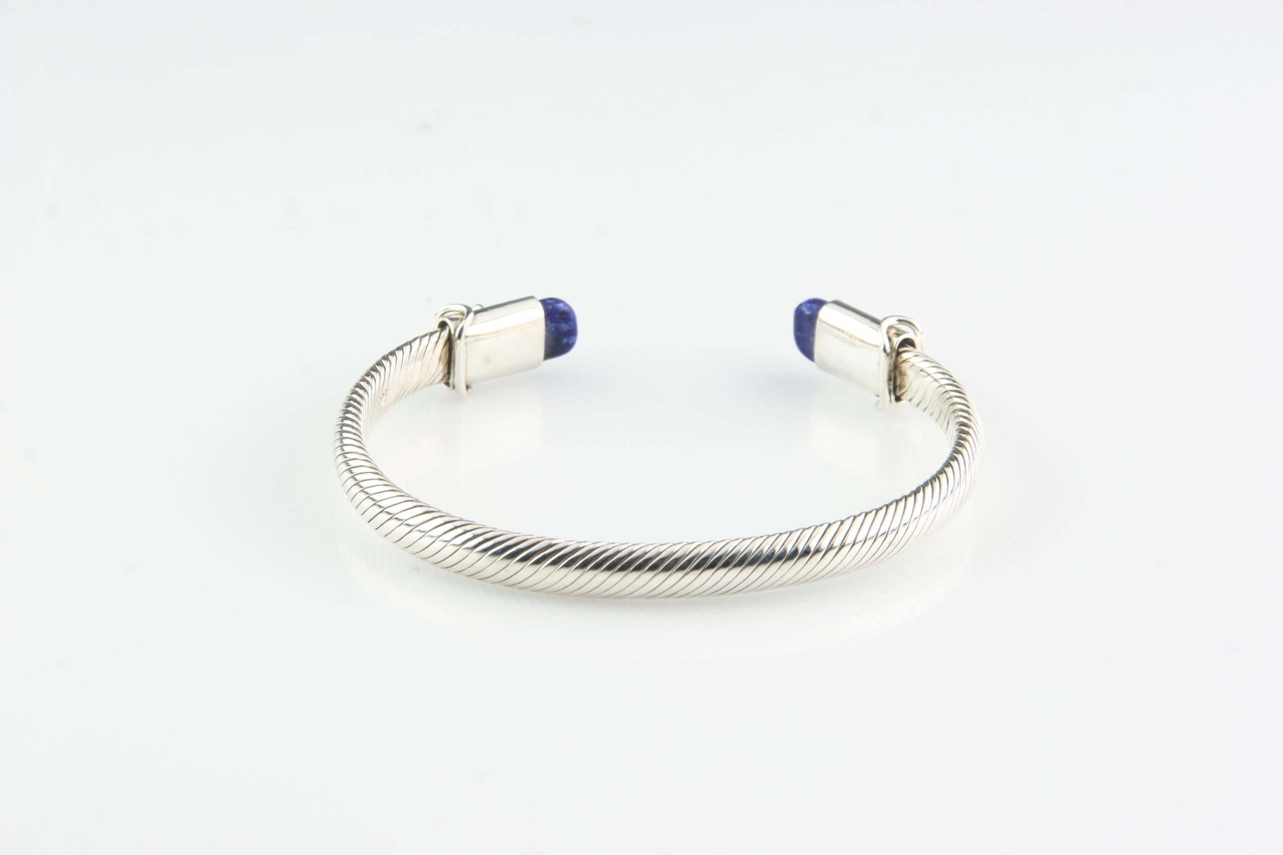 Vintage Sterling Silver Cable Cuff Bracelet with Lapis Accents, 7