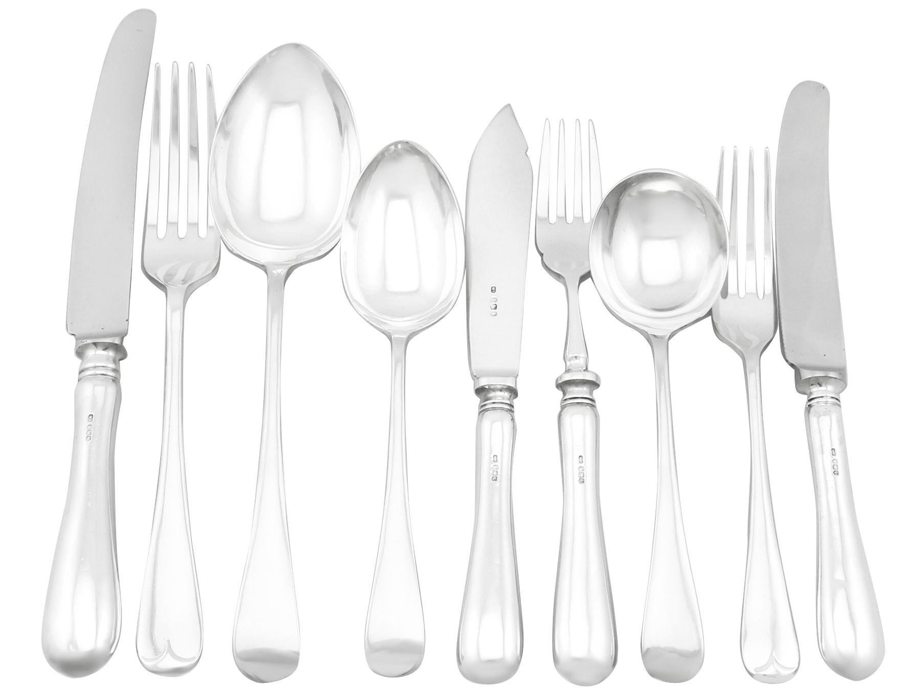 An exceptional, fine and impressive vintage Elizabeth II English sterling silver straight Old English pattern flatware service for six persons; an addition to our antique flatware sets.

The pieces of this exceptional vintage straight* sterling
