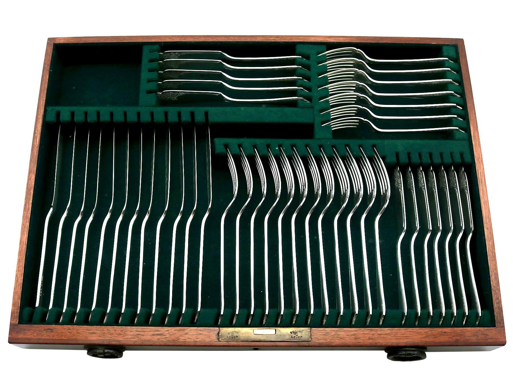 Mid-20th Century Antique Engliah Sterling Silver Canteen of Cutlery for Twelve Persons For Sale