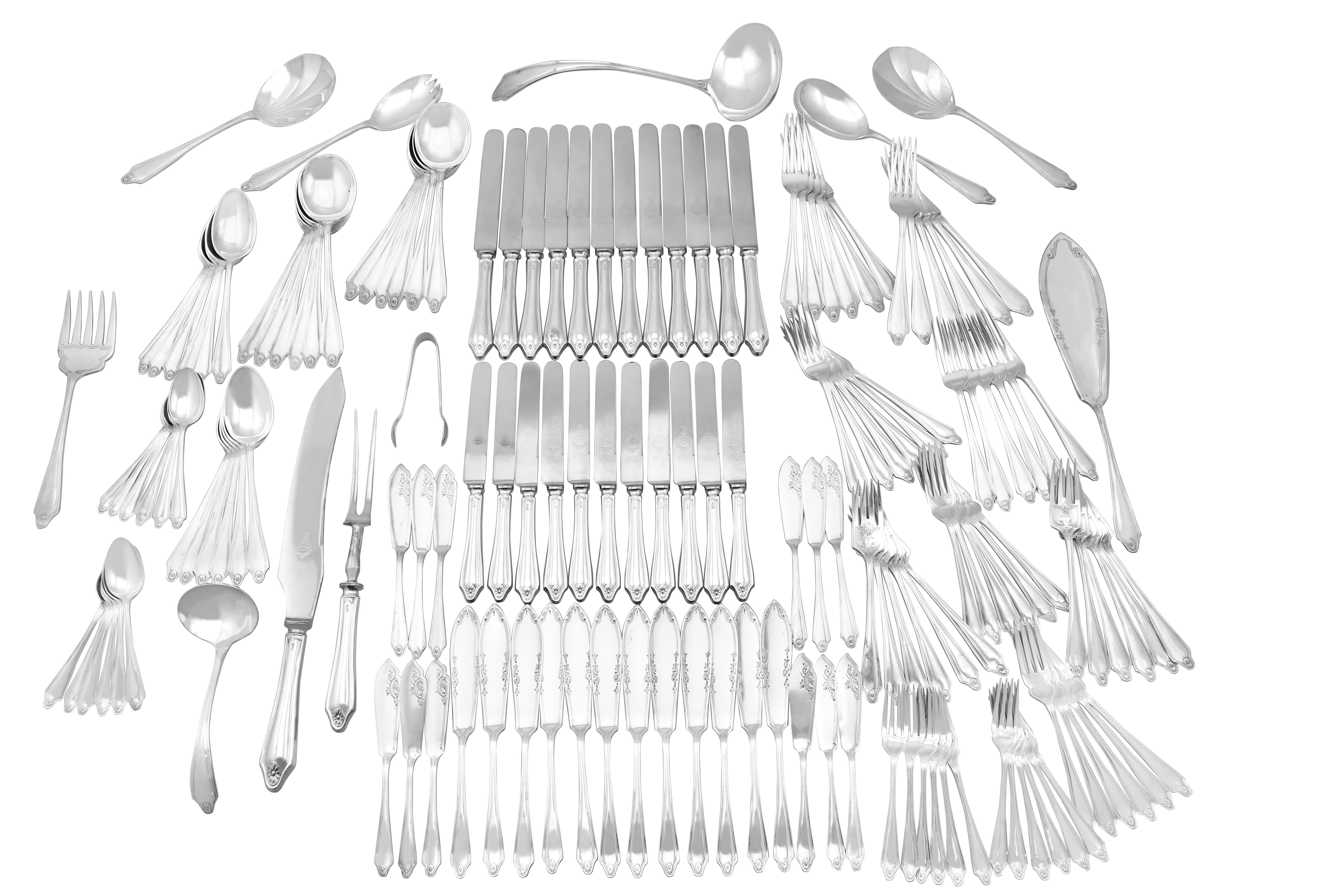 Antique Engliah Sterling Silver Canteen of Cutlery for Twelve Persons For Sale 3