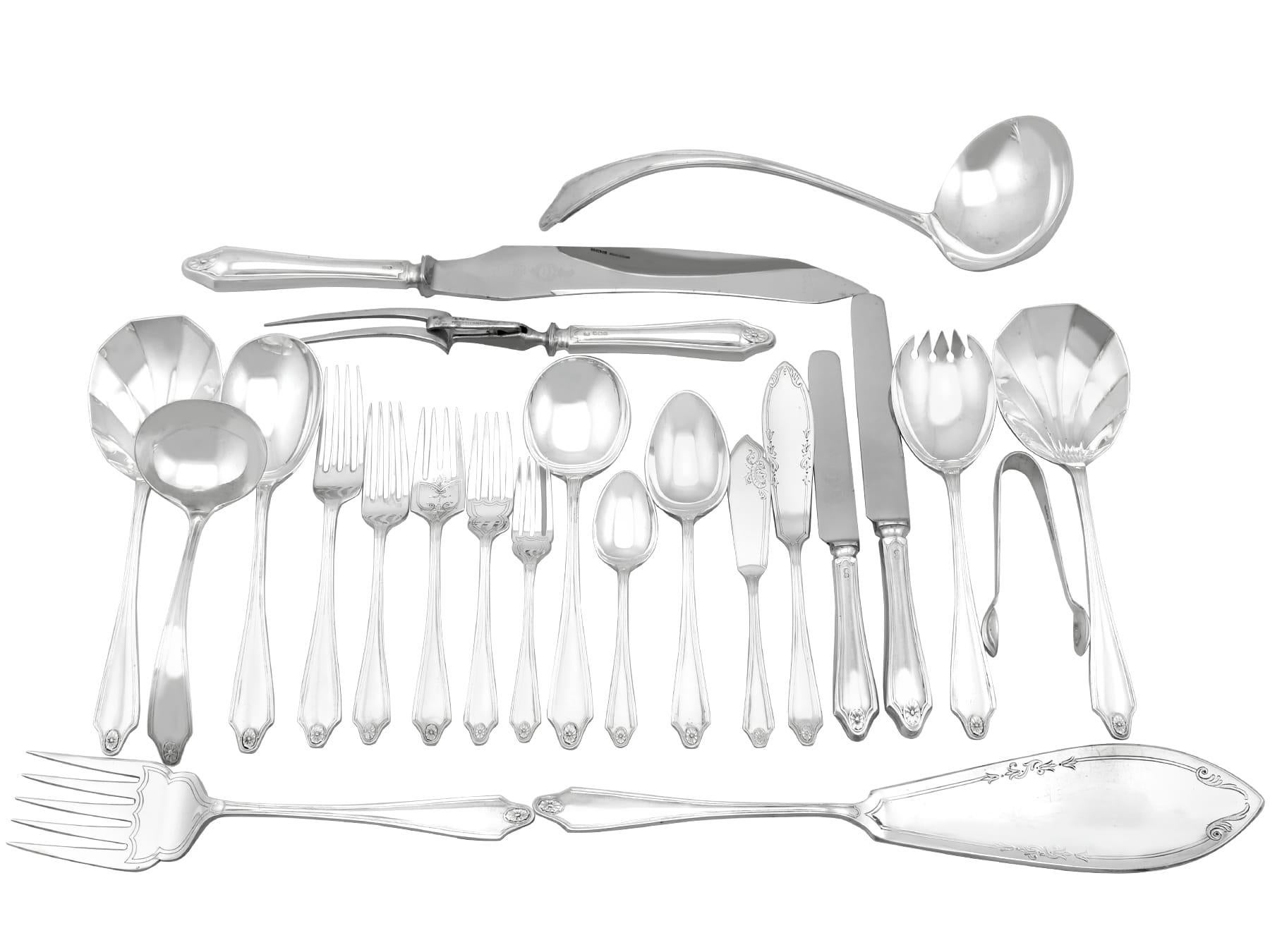 Antique Engliah Sterling Silver Canteen of Cutlery for Twelve Persons For Sale 4
