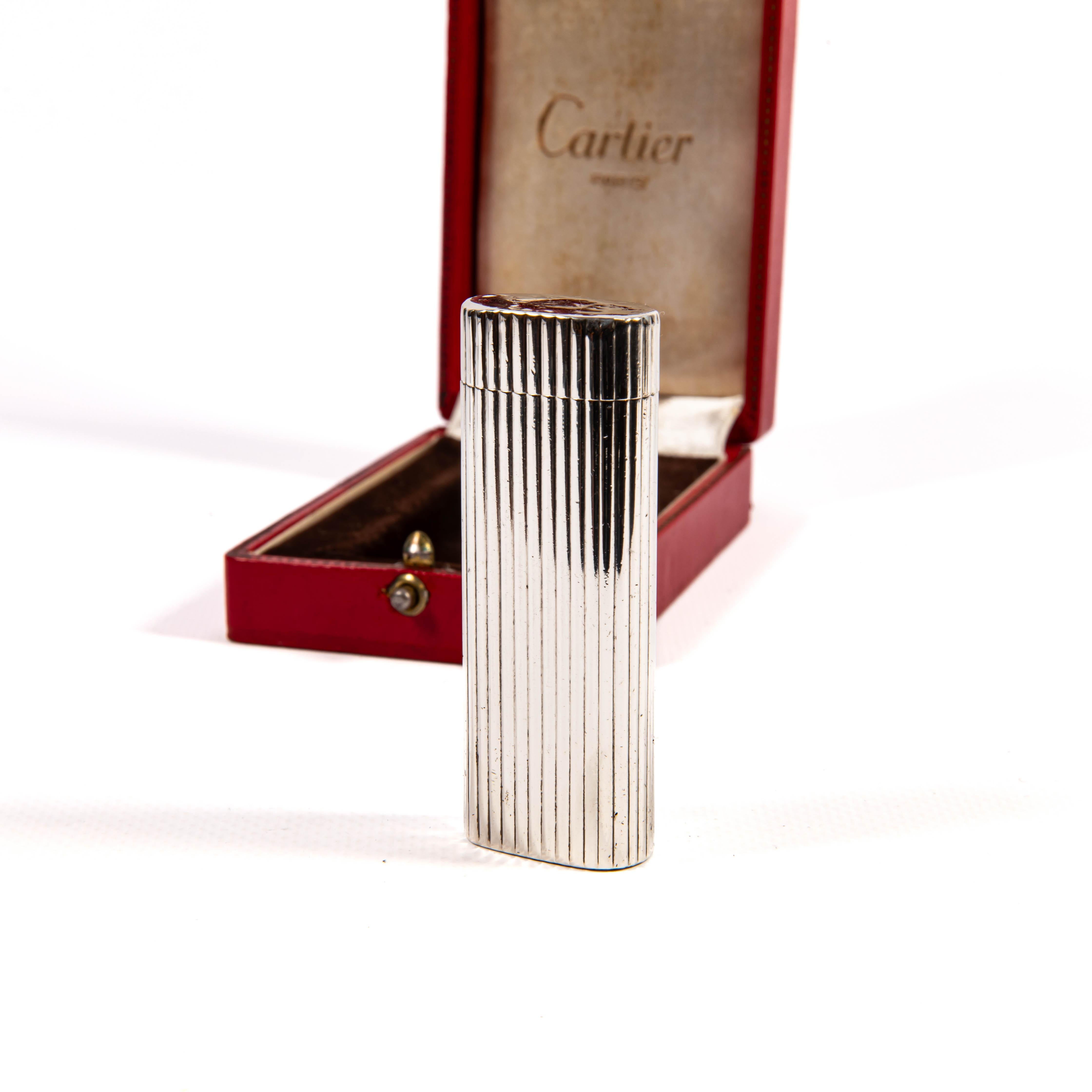 Accendino d'epoca in argento Sterling CARTIER Les Must in scatola 1970s in vendita 1