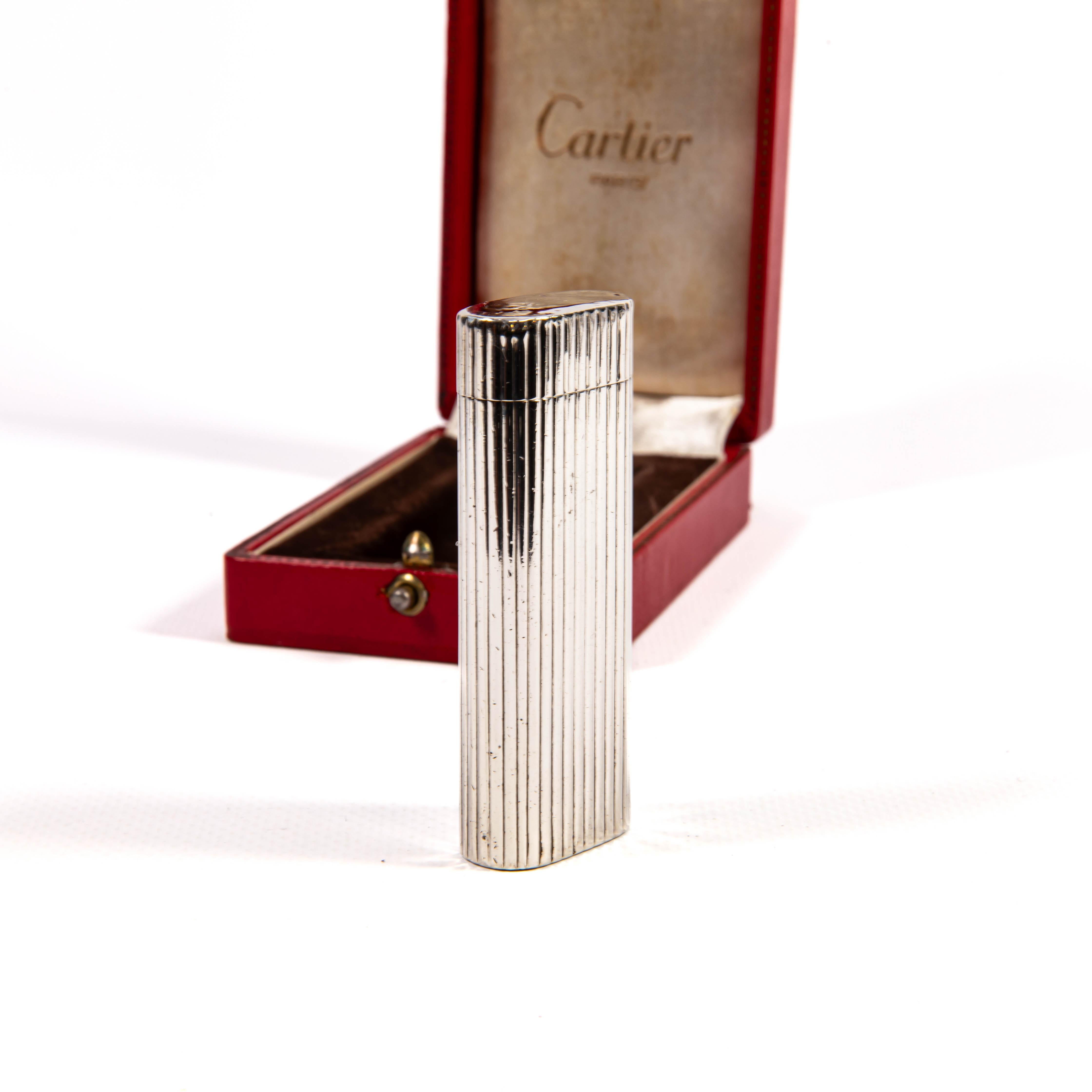 Accendino d'epoca in argento Sterling CARTIER Les Must in scatola 1970s in vendita 2
