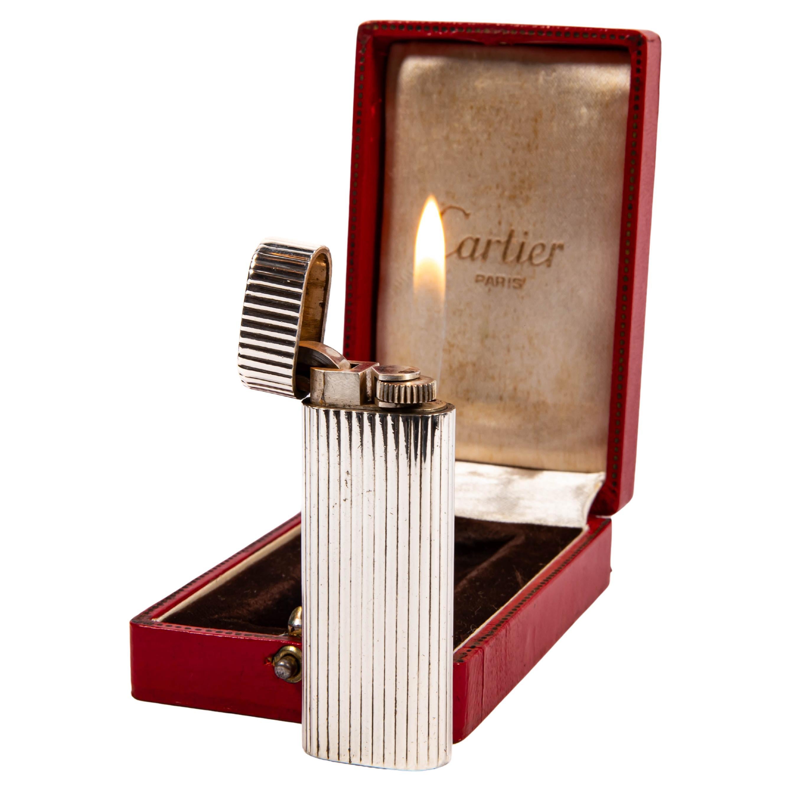 Accendino d'epoca in argento Sterling CARTIER Les Must in scatola 1970s in vendita