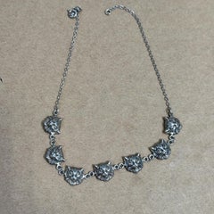 Vintage Sterling Silver Cat Necklace Seven Pendant