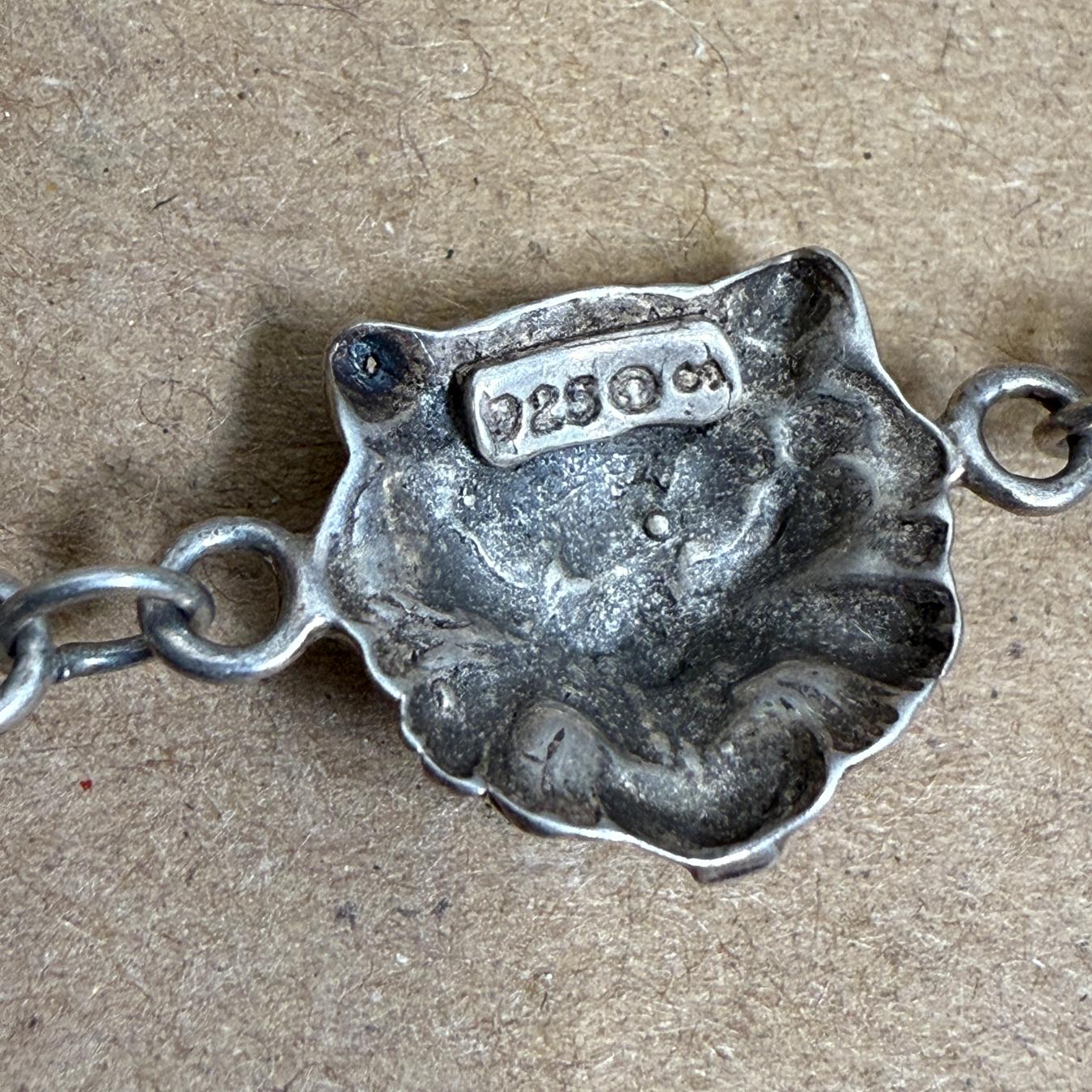 20th Century Vintage Sterling Silver Cat Necklace Seven Pendant For Sale