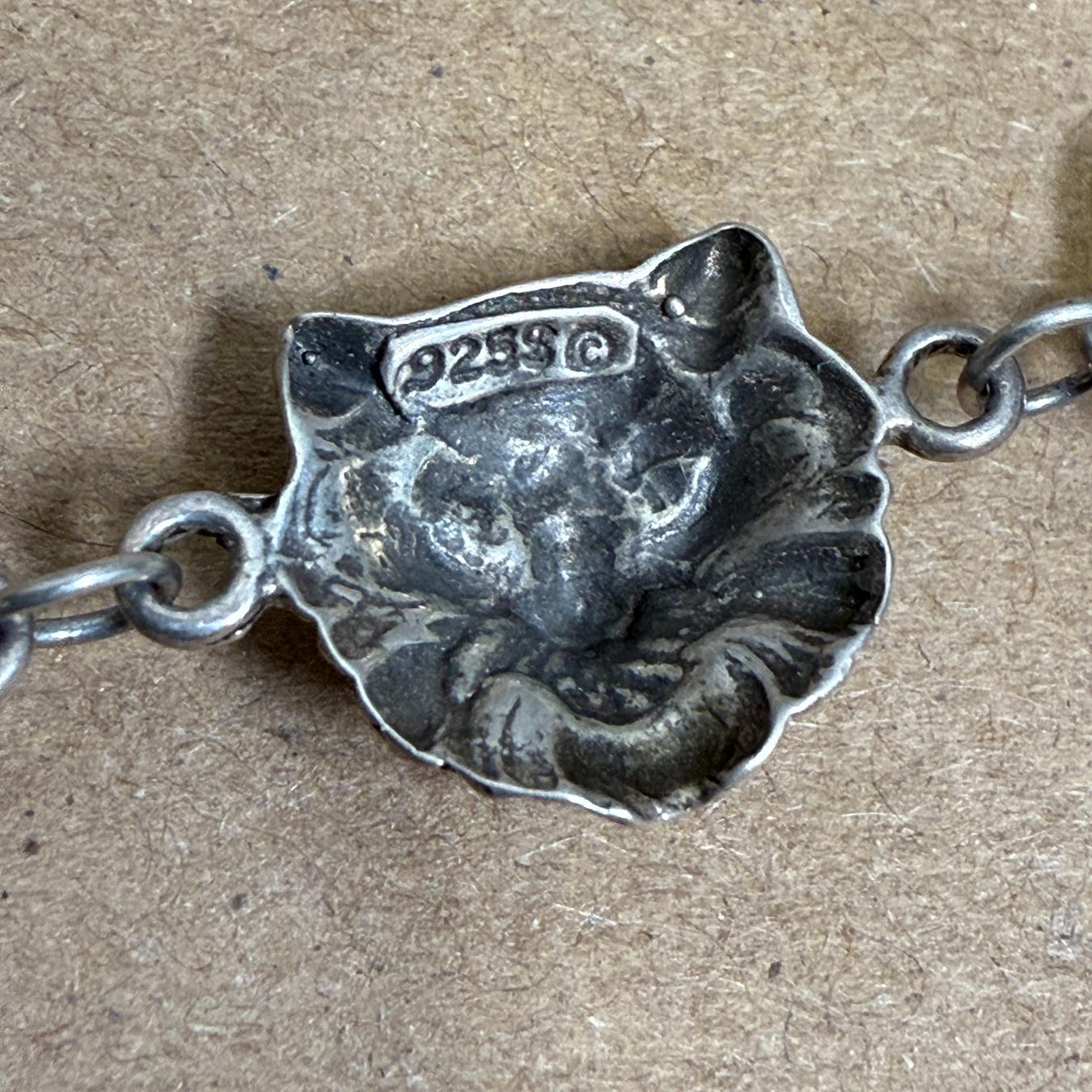 Vintage Sterling Silver Cat Necklace Seven Pendant For Sale 1
