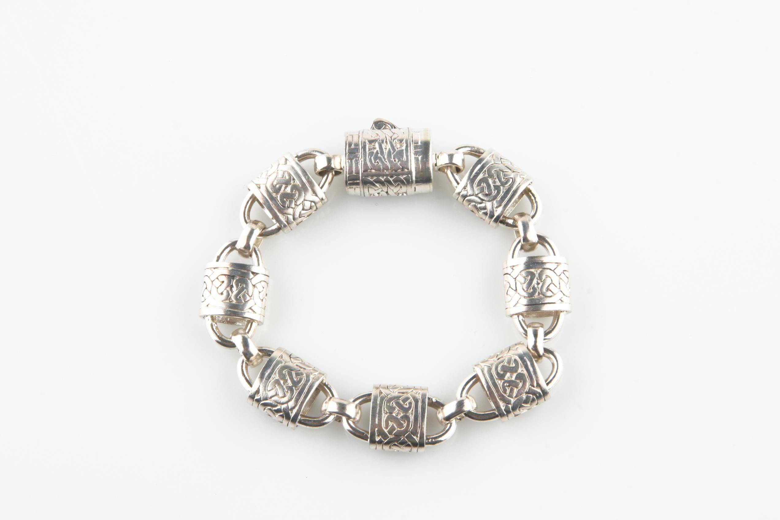 da uomo o donna Bracciale d'argento vintage con nodo celtico e lucchetto, misura 7 in vendita