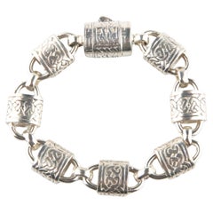 Bracciale d'argento vintage con nodo celtico e lucchetto, misura 7