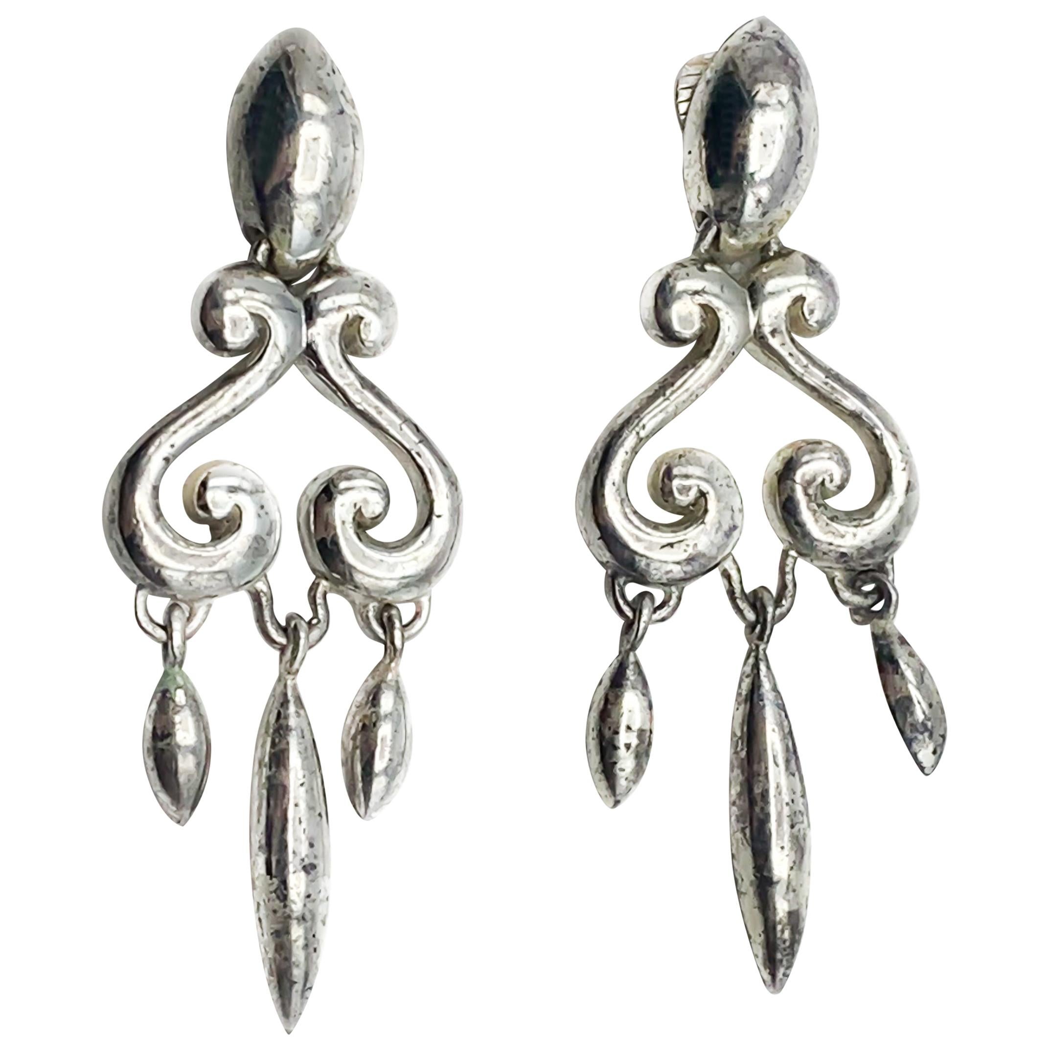 Vintage Sterling Silver Chandelier Design Earrings at 1stDibs