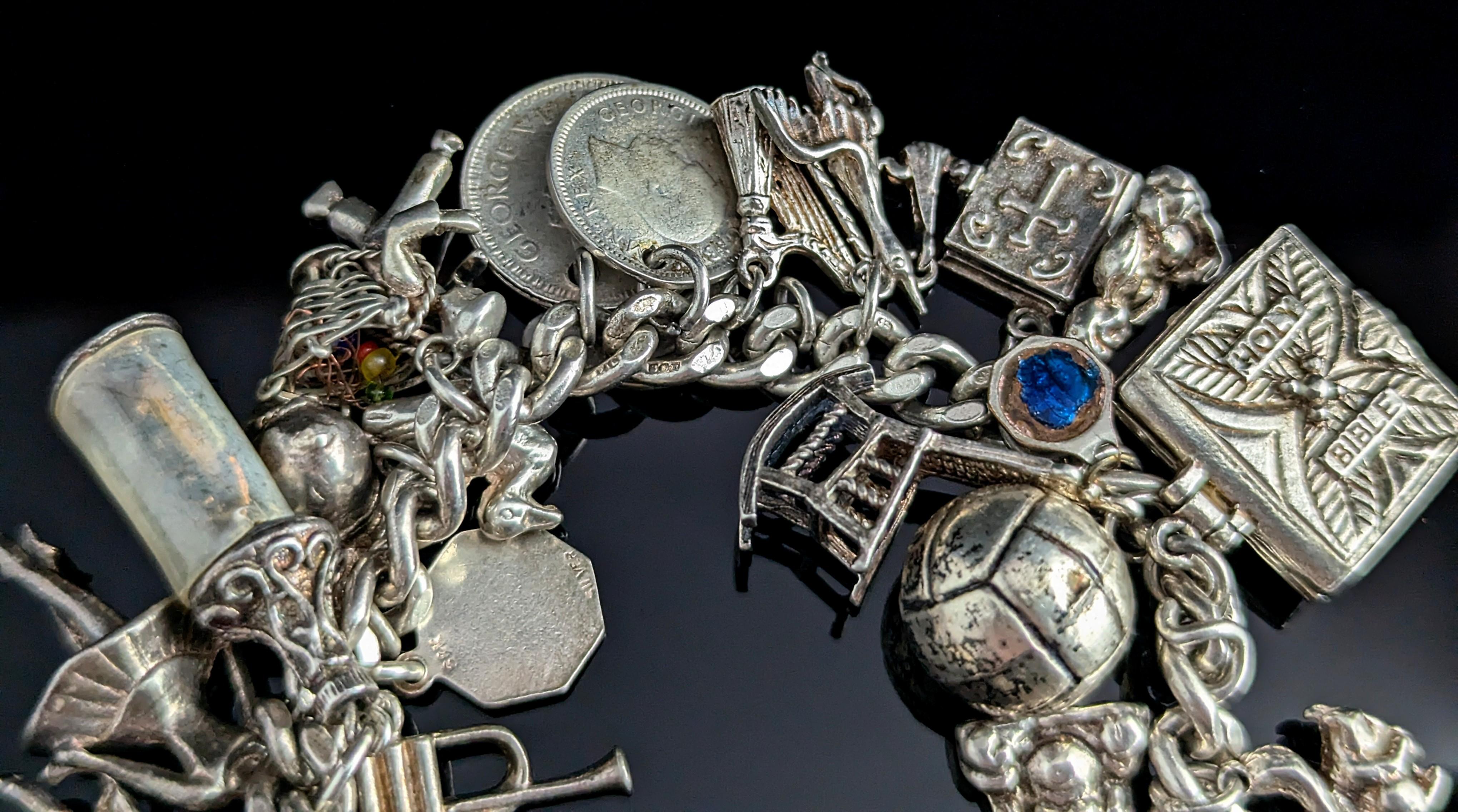 Vintage sterling silver charm bracelet, heavy, loaded 2
