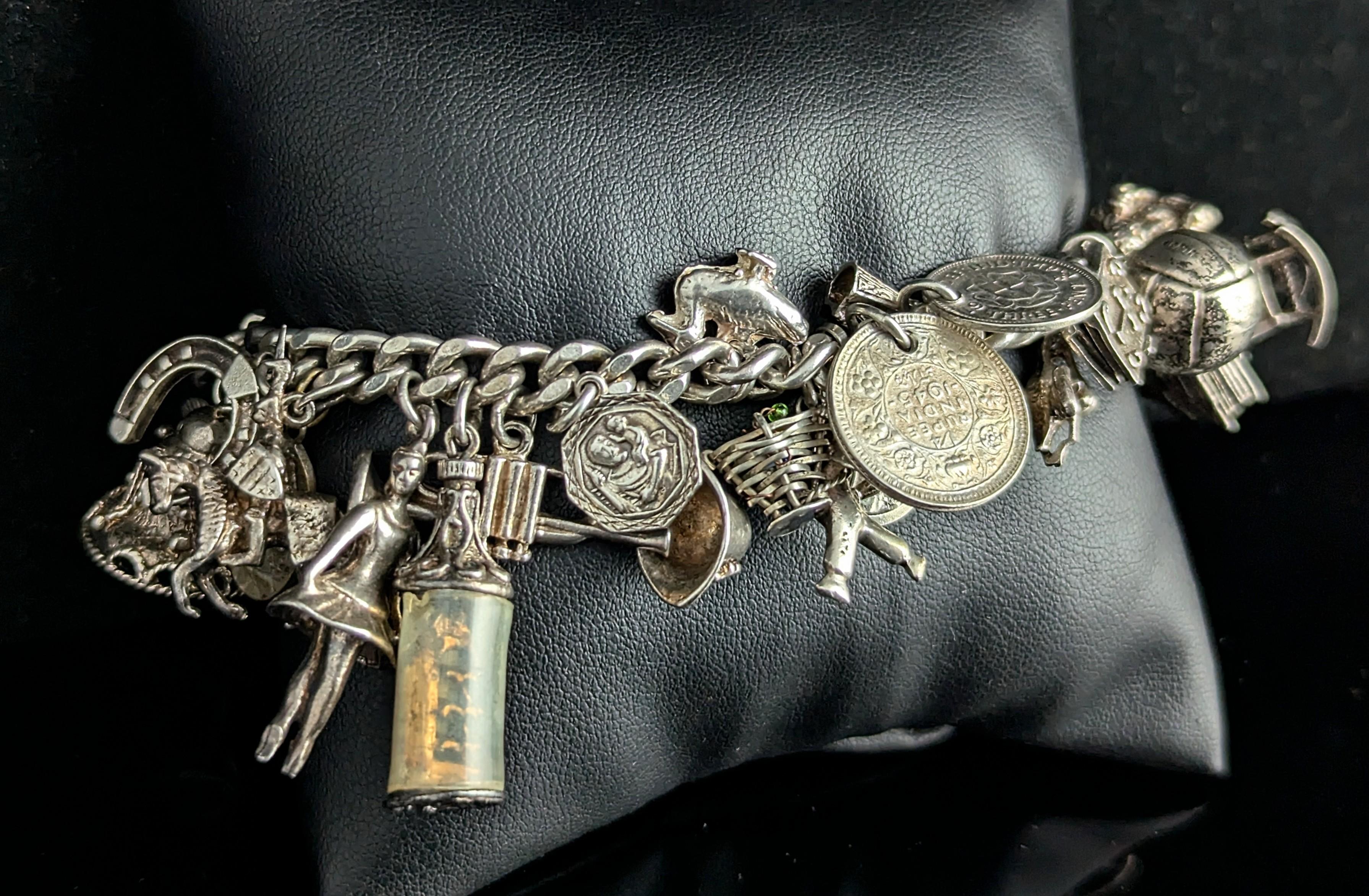 vintage silver charm bracelet 1970s
