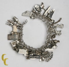 Vintage Sterling Silver Charm Bracelet with 35 Various Charms, Size 7