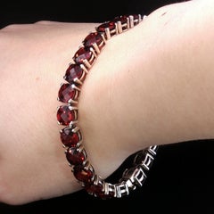 Vintage-Tennisarmband aus Sterlingsilber mit rundem Granat im Schachbrettmuster, 7" 20,4 g