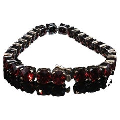 Vintage-Tennisarmband aus Sterlingsilber mit rundem Granat im Schachbrettmuster, 7" 20,4 g