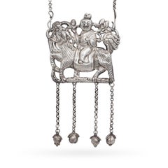 Vintage Sterling Silver Chinese Qilin and Hanging Bell Necklace