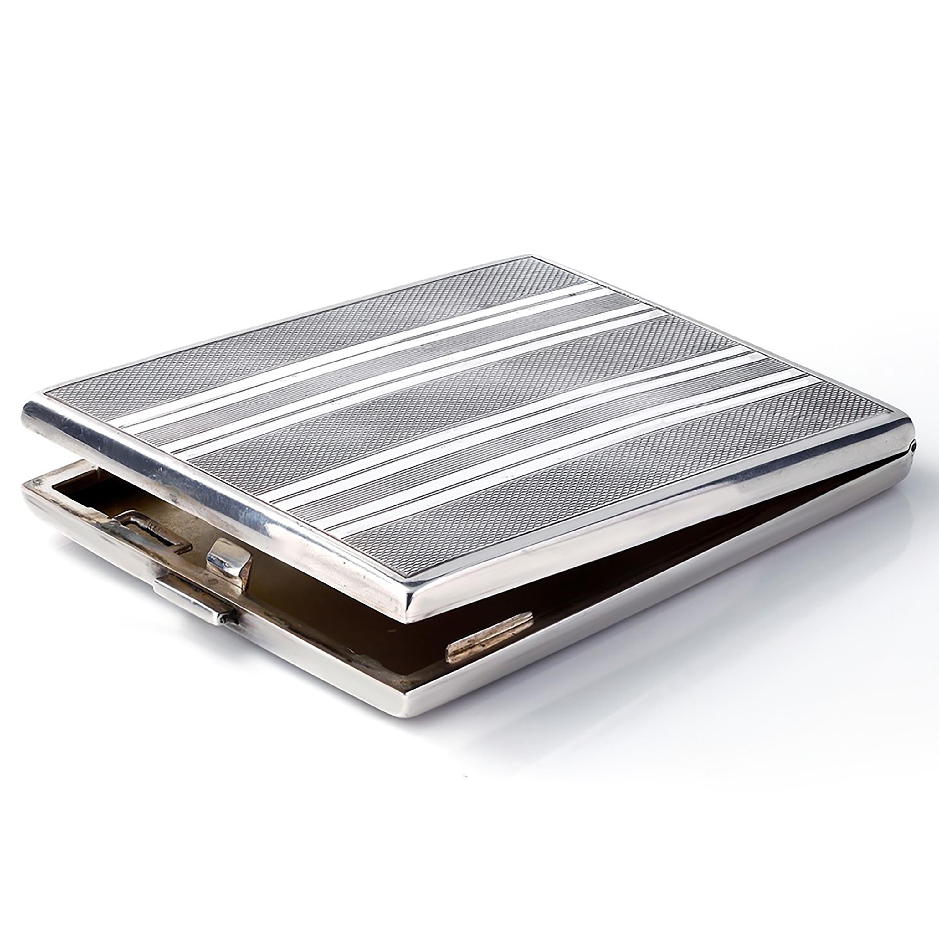 Vintage sterling silver cigarette case.
Length: 4 inch
Width: 3 inch
Height: 0.25 inch

