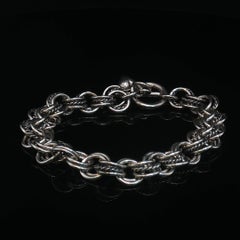 Bracelet vintage en argent sterling à maillons ronds, avec pendentif en forme de cœur et fermoir à bascule, 7,5 pouces, 27,5 g