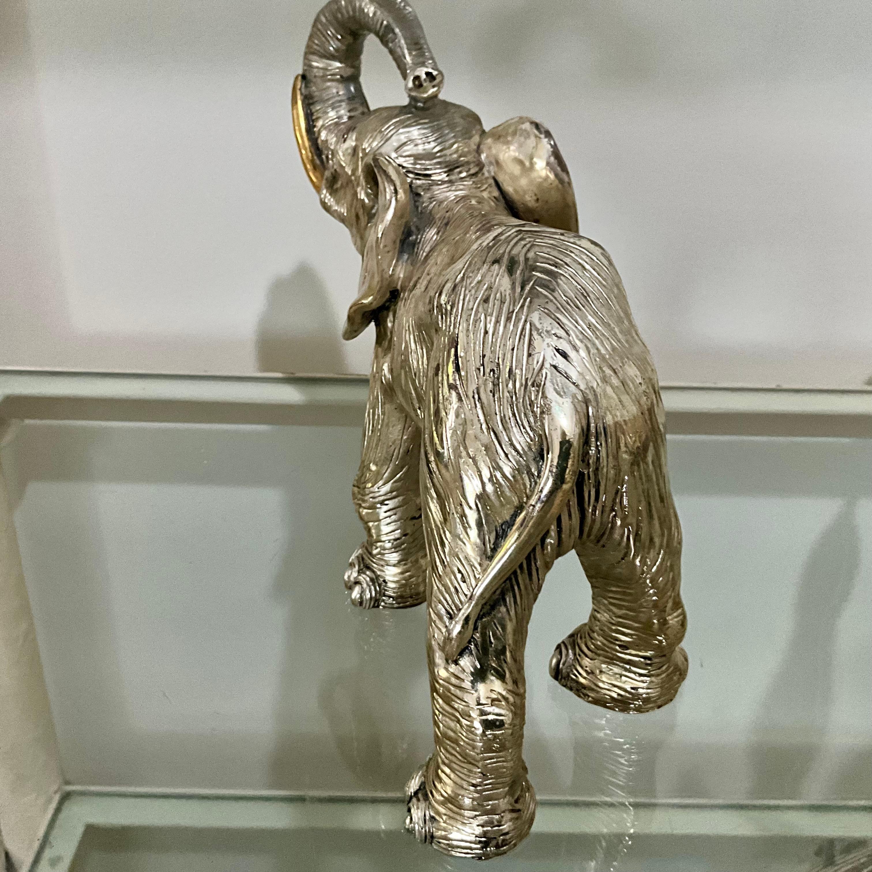 XX secolo Vintage Sterling Silver Clad Elephant Sculpture with Raised Trunk, 925 Stamp in vendita