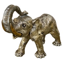 Vintage Sterling Silver Clad Elephant Sculpture with Raised Trunk, 925 Stamp