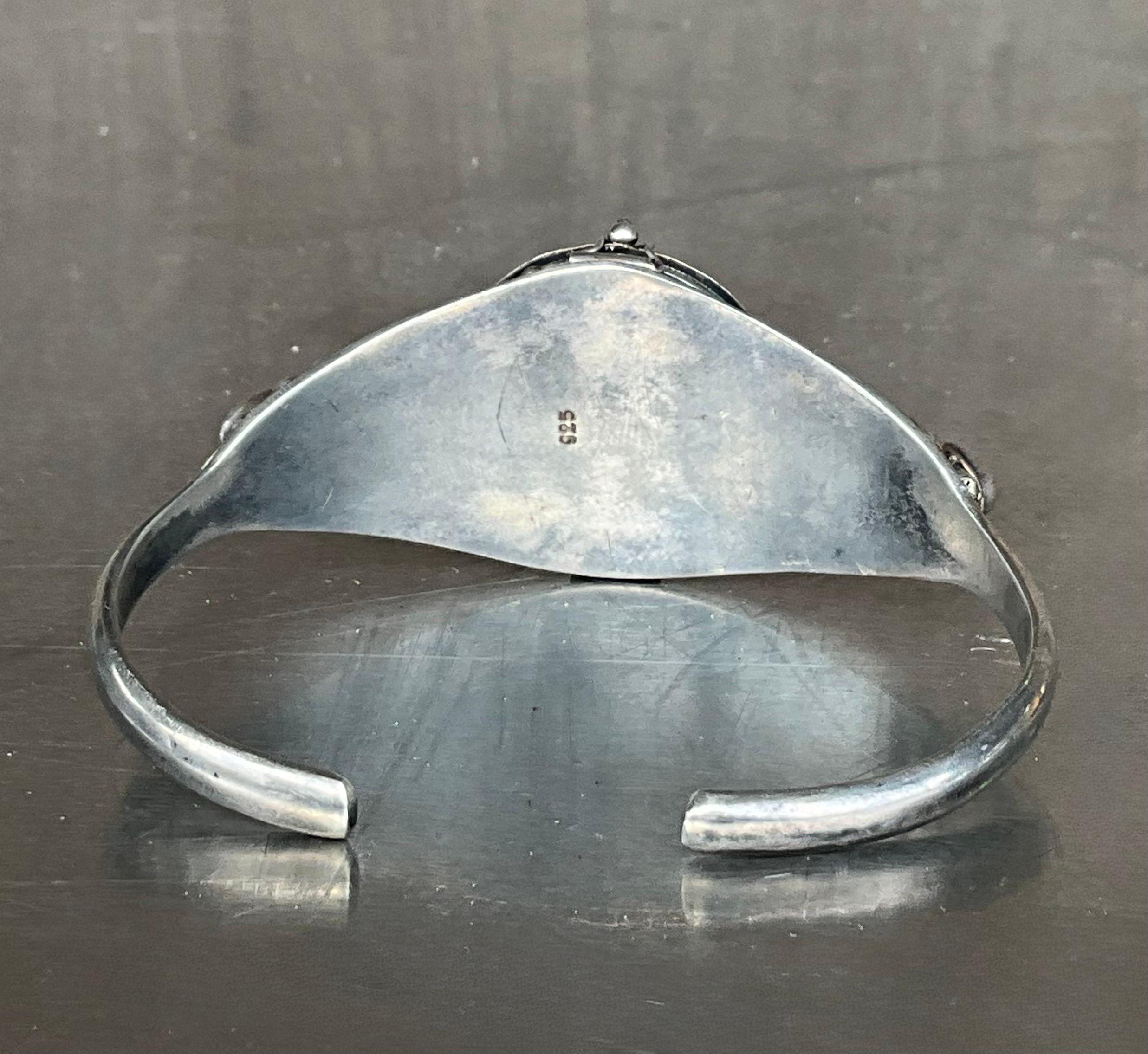 Vintage Sterling Silver Cleopatra Poison Locket Cuff Bracelet For Sale 3