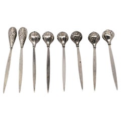 Vintage Sterling Silver Cocktail Picks Set Of 8 #20955