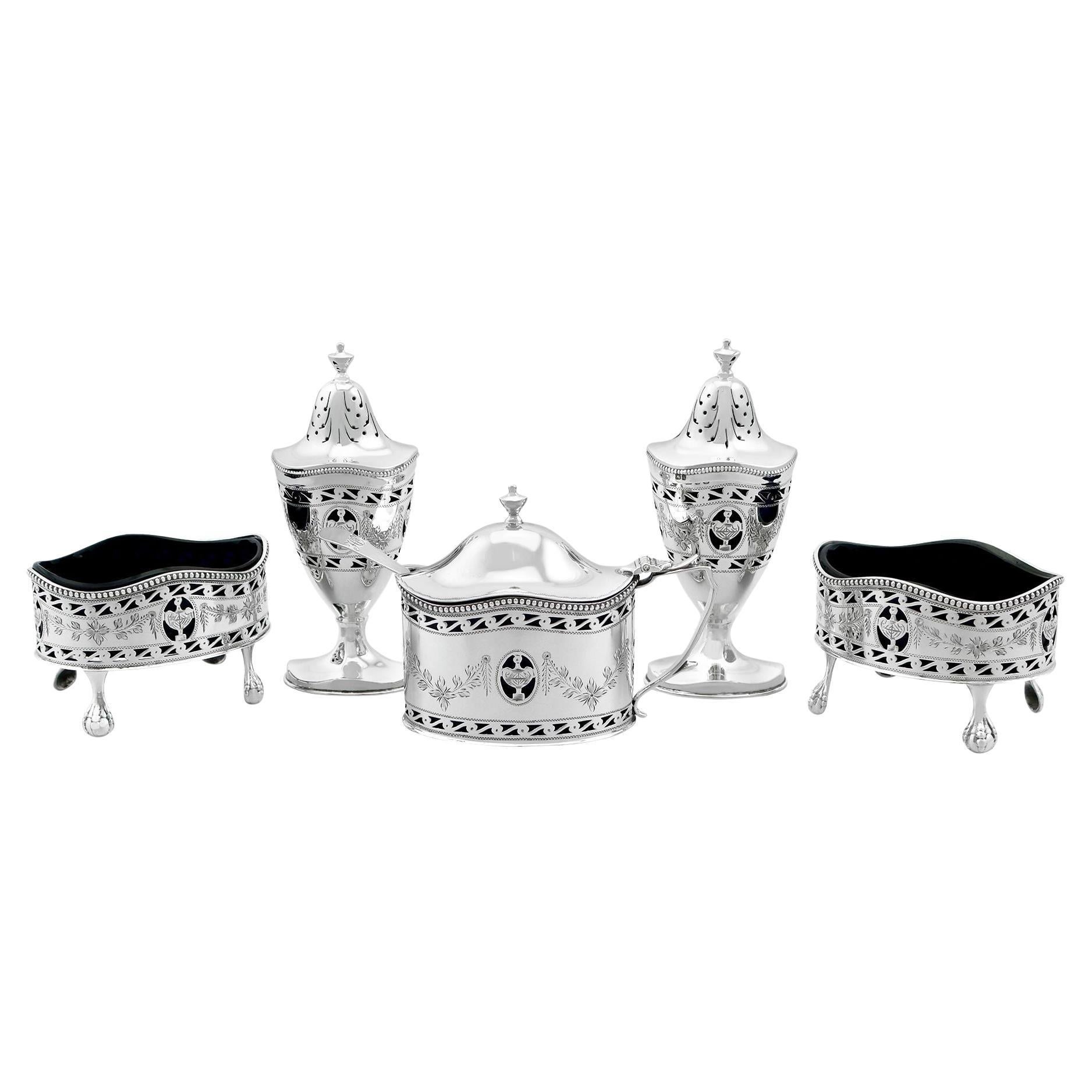 Vintage Adam's Style Sterling Silver Condiment Set For Sale