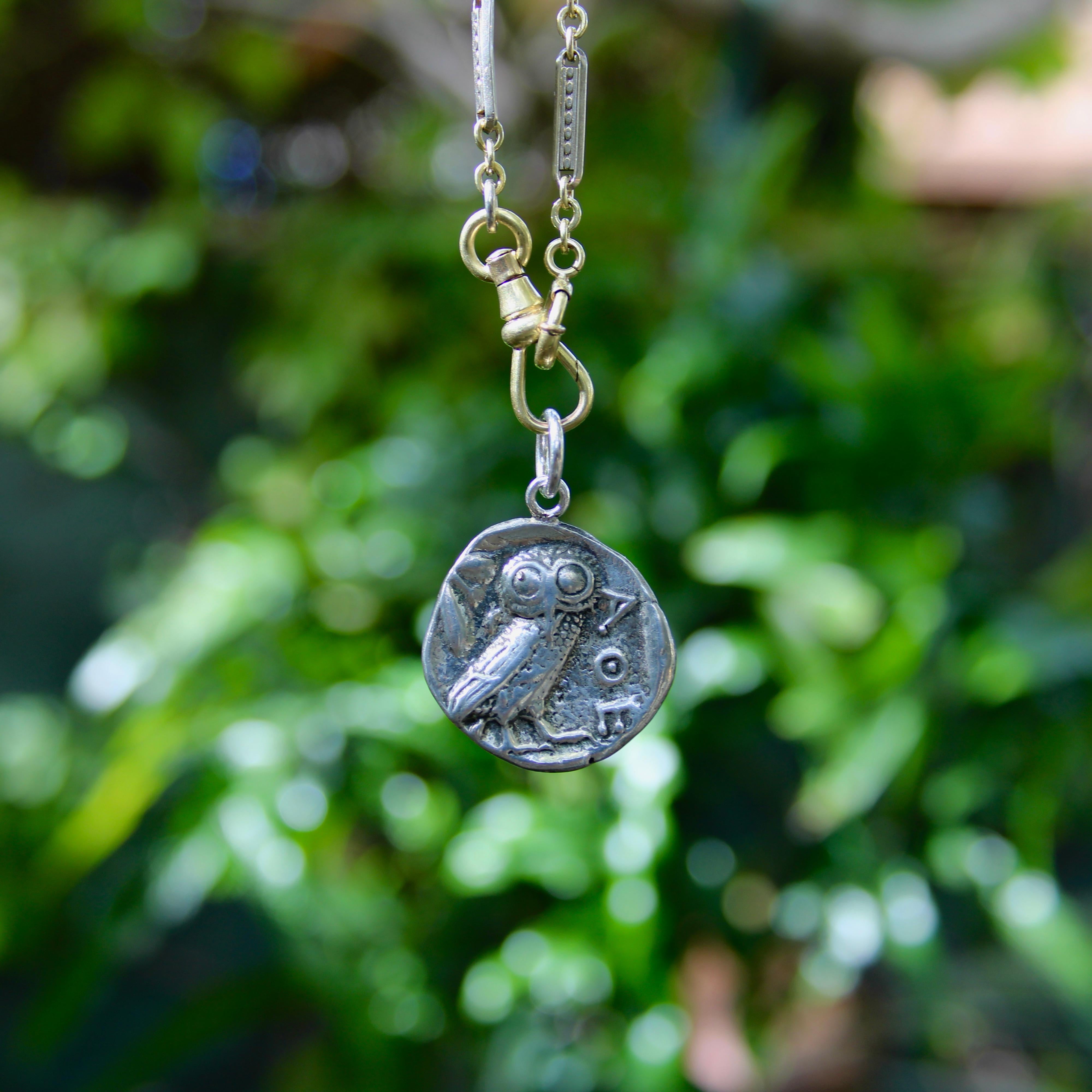 Vintage Sterling Silver Copy of Athenian Tetradrachm Coin Pendant im Angebot 2