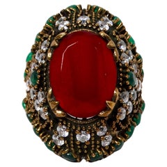Vintage Sterling Silver Costume Ruby and Emerald Statement Cocktail Ring