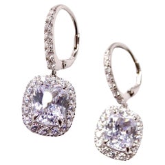 Vintage Sterling Silver Crystal Encrusted Drop Hoop Earrings