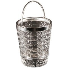 Vintage Sterling Silver and Crystal Ice Pail Bucket, Mid-20th Century