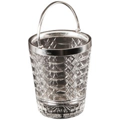 Vintage Sterling Silver and Crystal Ice Pail Bucket, Mid-20th Century