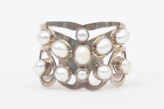 Vintage Sterling Silver Cuff Bracelet With Authentic Pearls, 1980's