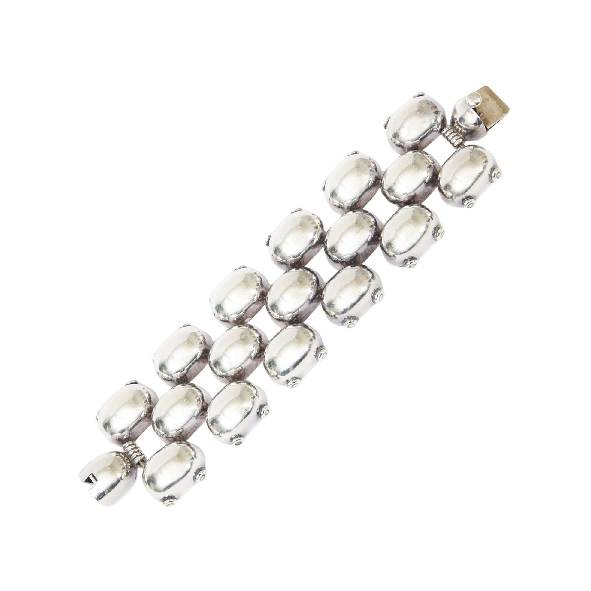 Vintage Sterling Silver Cuff Bracelet With Half Rounded Balls, Hallmarked 1970's