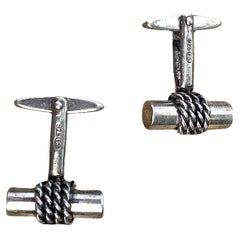 Vintage Sterling Silver Cufflinks Cylinder with Rope Decoration