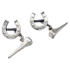 Vintage Sterling Silver Cufflinks Hores Shoe Horse Nail