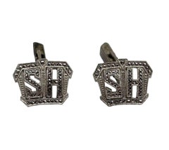 Vintage Sterling Silver Cufflinks w Mono Initials "SH" or "HS" with Faux Diam