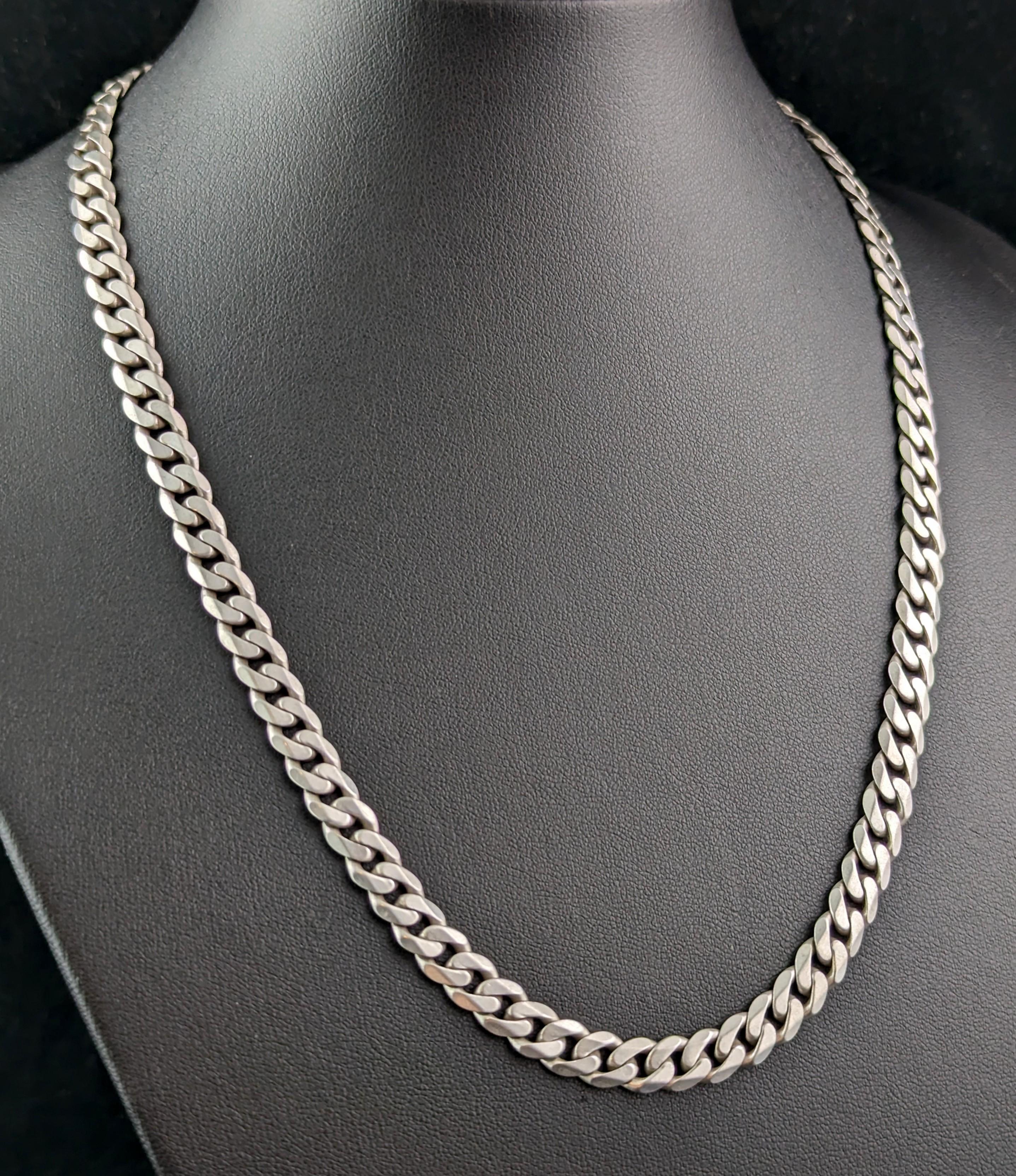 Modern Vintage sterling silver curb link chain necklace  For Sale