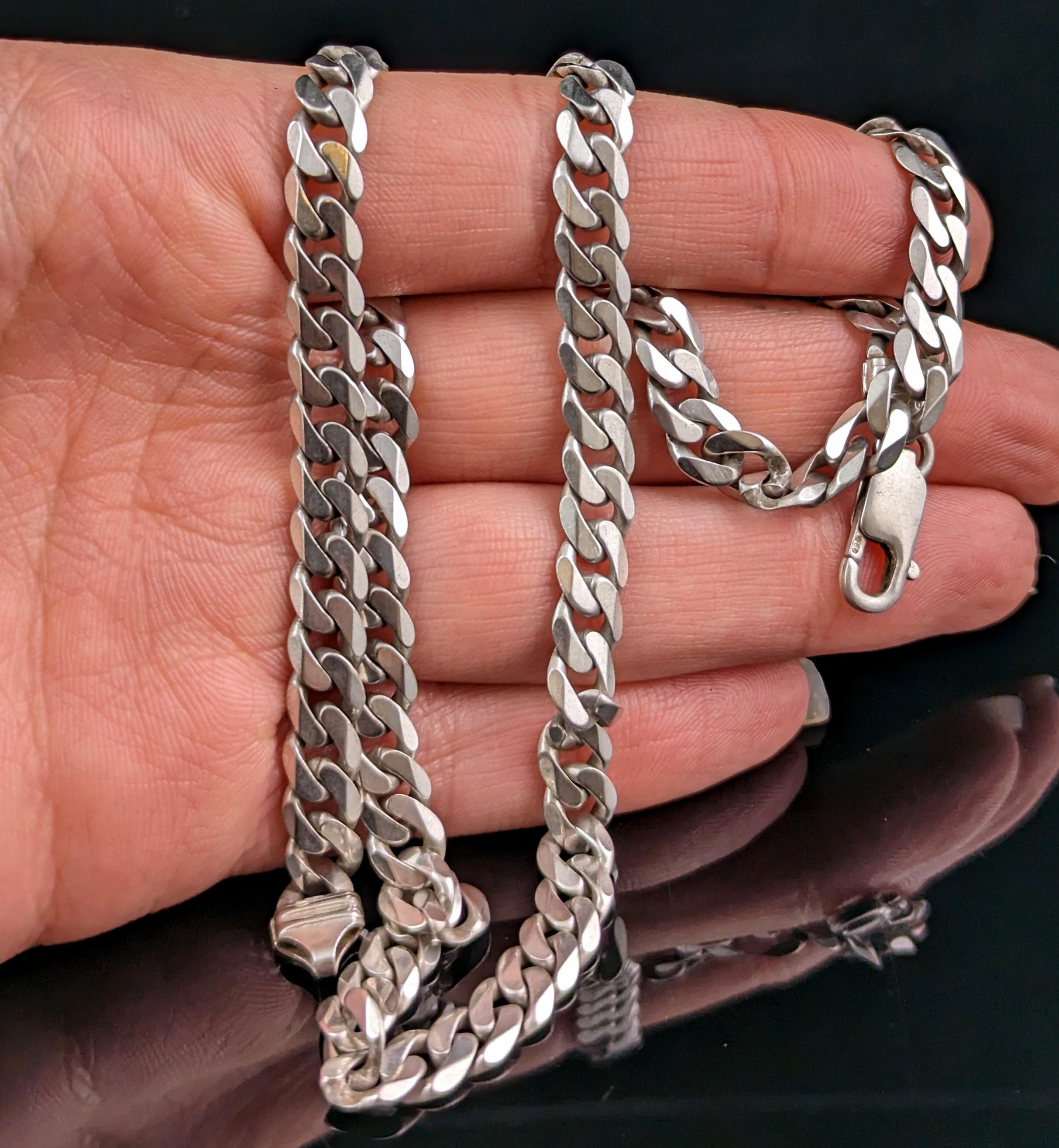 Women's or Men's Vintage sterling silver curb link chain necklace  For Sale