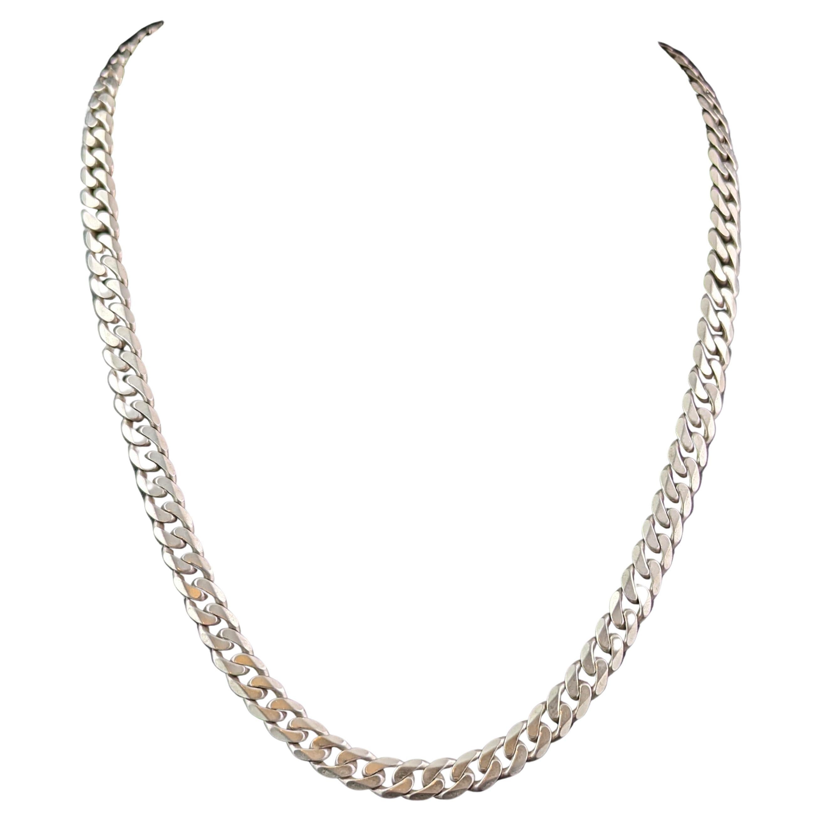 Vintage sterling silver curb link chain necklace  For Sale