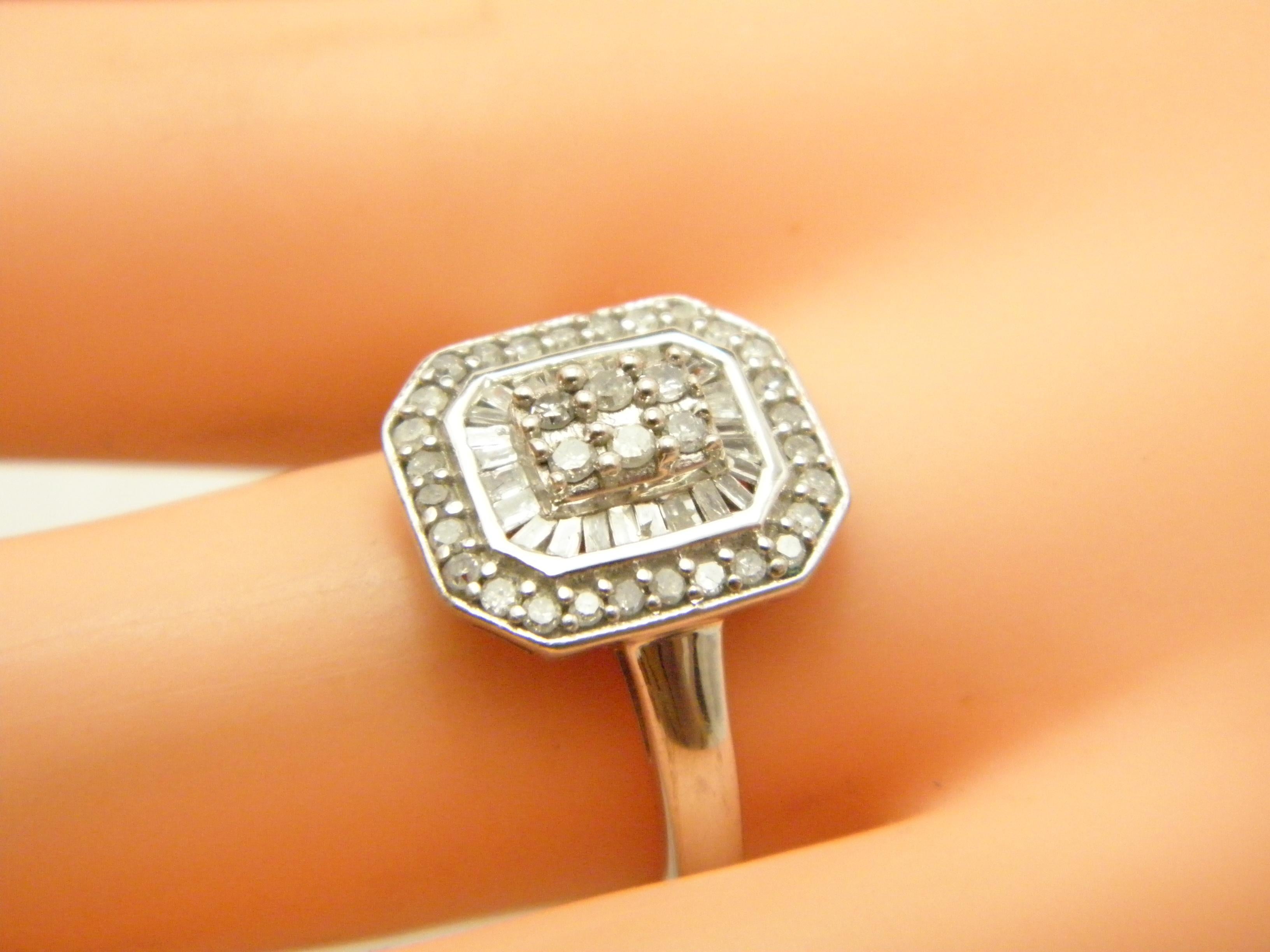 Vintage Sterling Silver Diamond Cluster Signet Ring Size P1/2 8 925 Purity 1.25 For Sale 5
