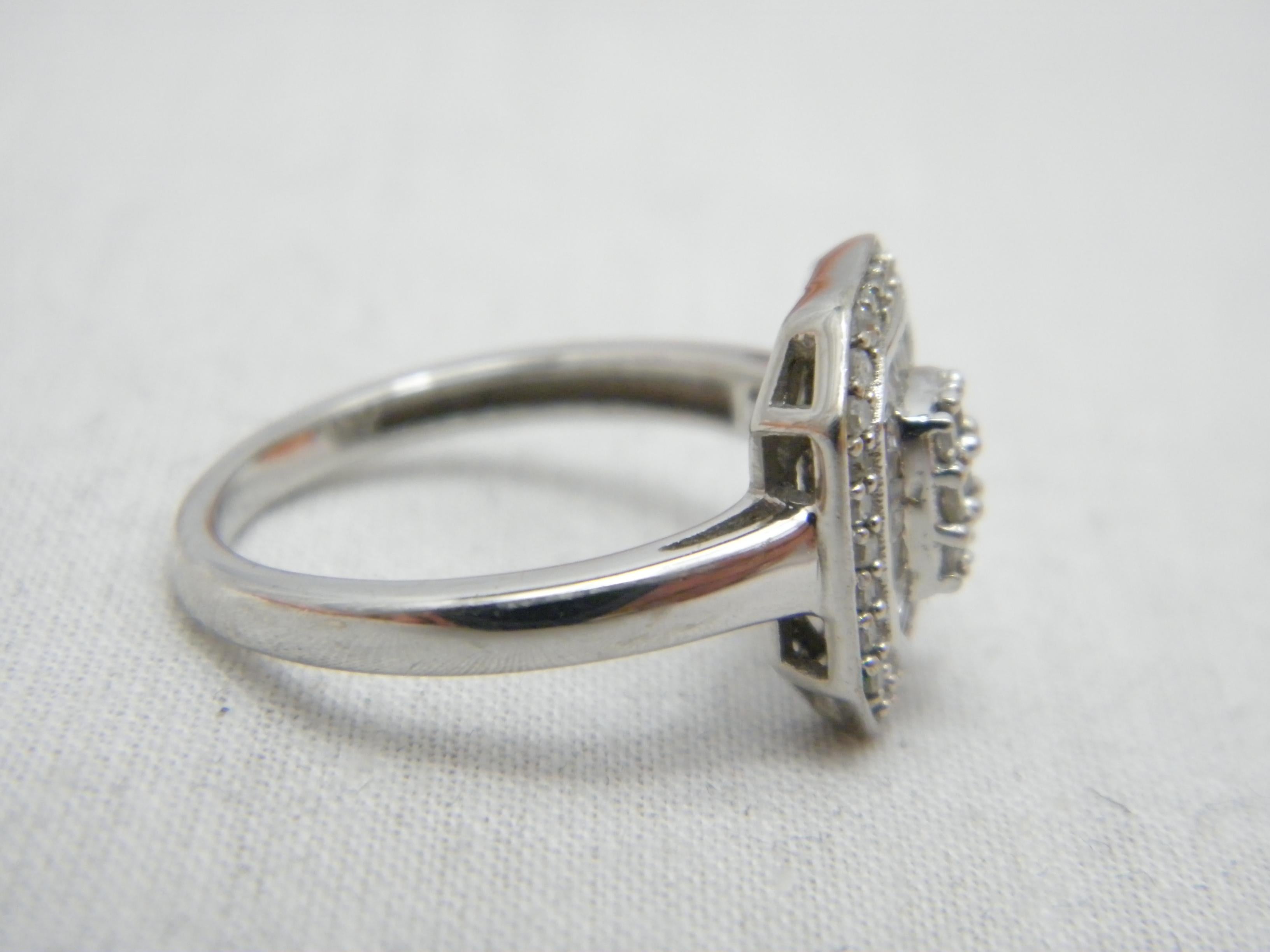 Vintage Sterling Silver Diamond Cluster Signet Ring Size P1/2 8 925 Purity 1.25 In Good Condition For Sale In Camelford, GB