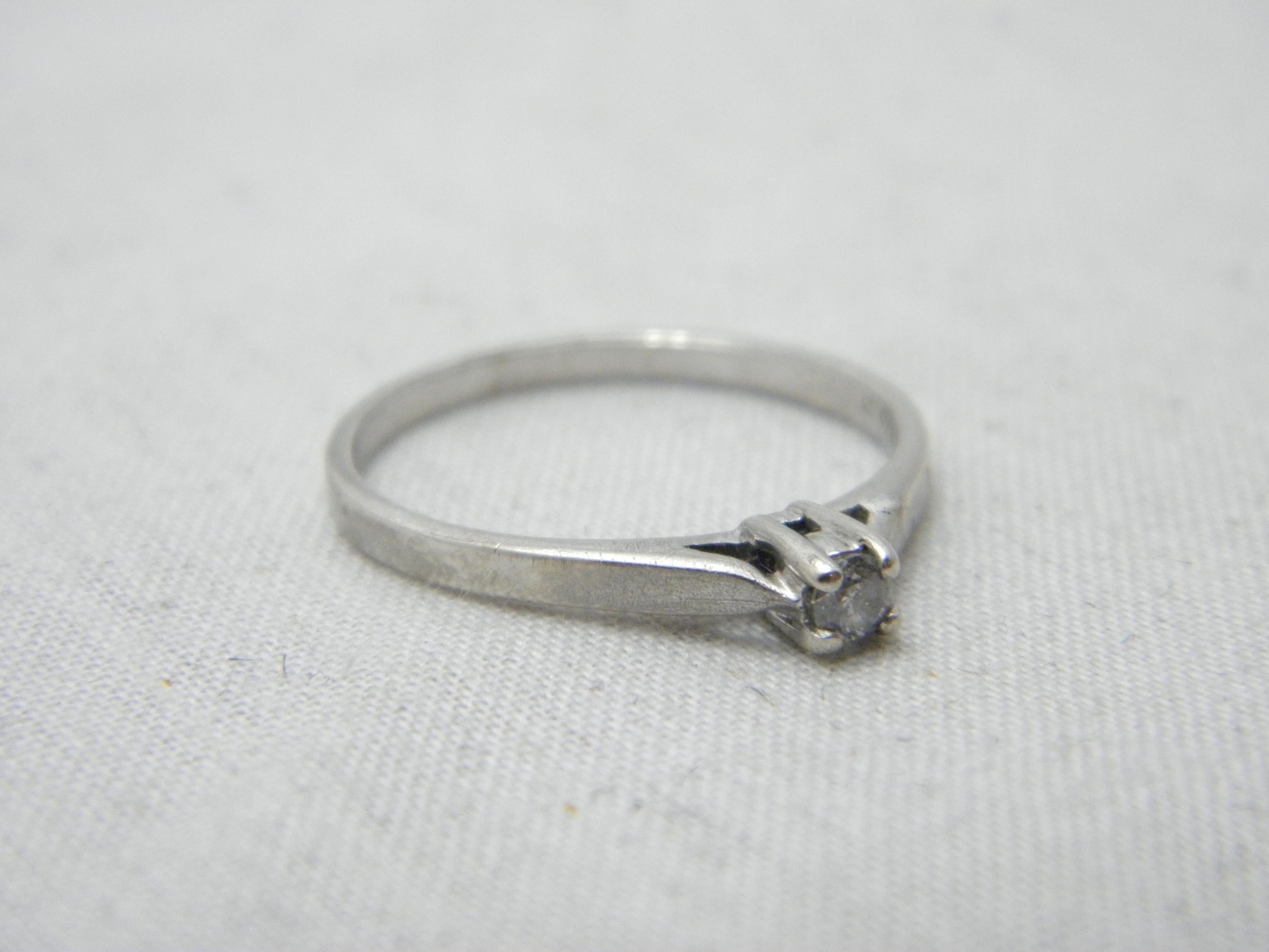 Vintage Sterling Silver Diamond Solitaire Ring Size P 7.75 925 Purity Round Cut In Good Condition In Camelford, GB