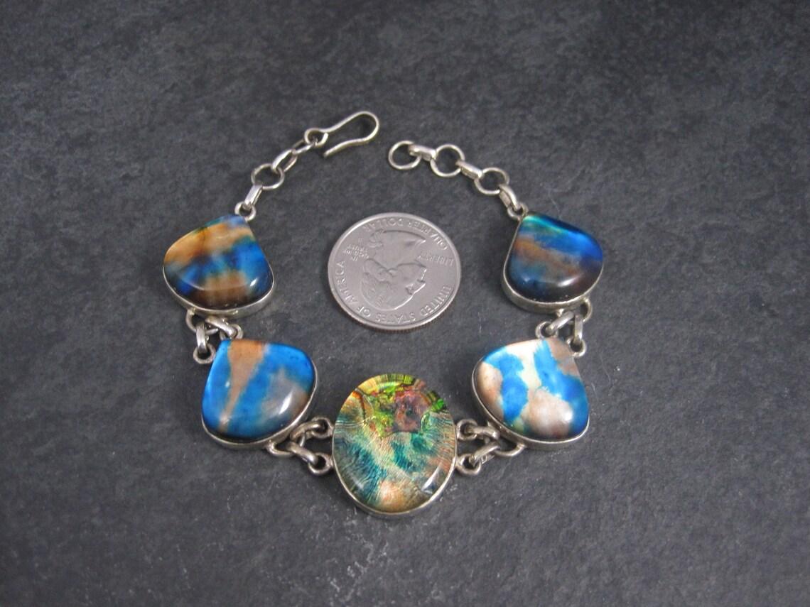 Vintage Sterling Silver Dichroic Glass Bracelet In Excellent Condition For Sale In Webster, SD