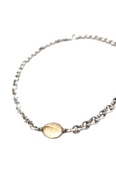 Vintage Sterling Silver Double-Link Chain Necklace with Faceted Citrine