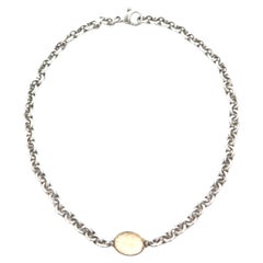 Vintage Sterling Silver Double-Link Chain Necklace with Faceted Citrine