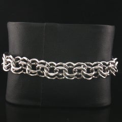 Vintage Sterling Silver Double Round Link Bracelet Push Clasp + Safety 7.5''