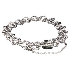 Vintage Sterling Silver Double Round Link Bracelet Push Clasp + Safety 7.5''