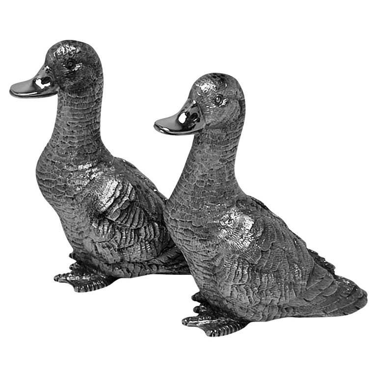 Vintage Sterling Silver Duck Salt & Pepper Shakers London, England 1973