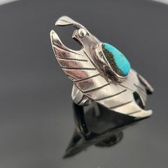Vintage Sterling Silver Eagle Ring with Turquoise Size 7